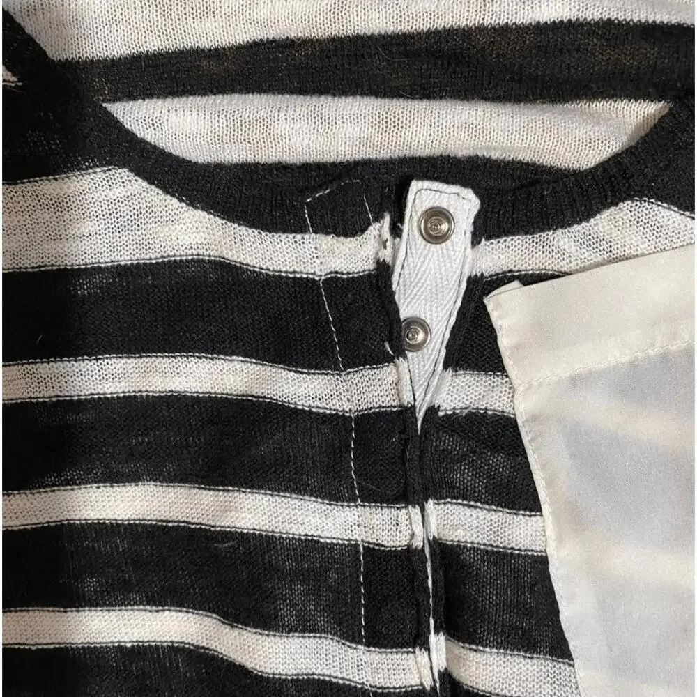 Free People‎ Knit Blouse Black White Striped Tie Front Boho Casual Size XS